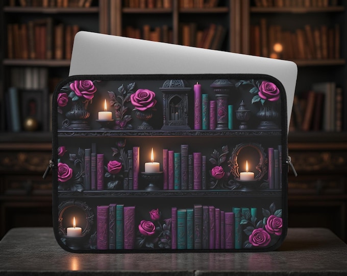 Bookshelf Fantasy Celestial Goth Laptop Sleeve, Padded Mac iPad Kindle Cover, Magical Gift for Her, Tablet Mac iPad, Protective Tech Case,
