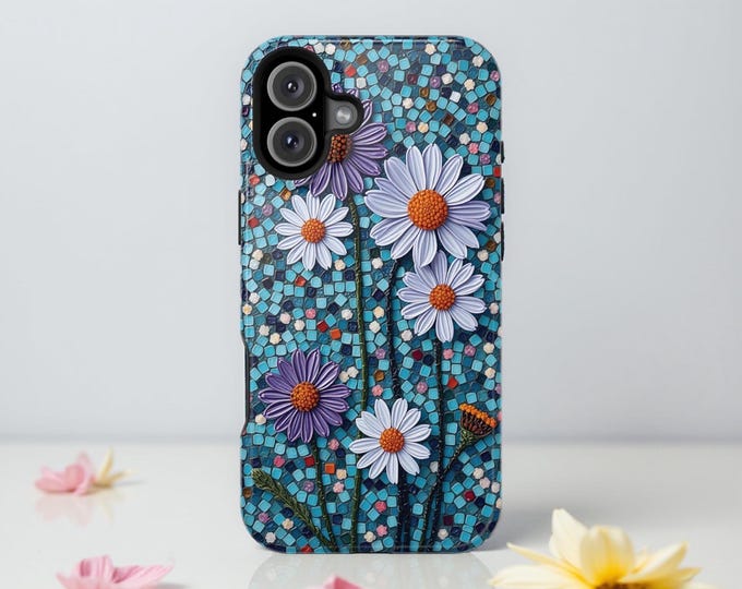 Daisy Mosaic Artsy MagSafe Tough Case - Boho Art Protective Cover, 13-16 Pro Max Plus Cases, Floral Design