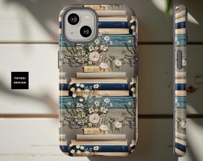 Cute Floral Wildflowers Books Phone Case Samsung Galaxy Tough Case S25 S24 S23 S22 S21 Plus Ultra|iphone 16 -11,  Glossy or Matte