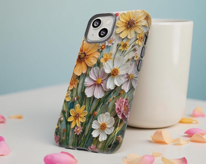 Tough Cases, Flower Art aesthetic  Spring Pastel Wildflowers Phone Cases | Gift for Her, iPhone 16 15 14 13 12 Samsung S25 S24 S23