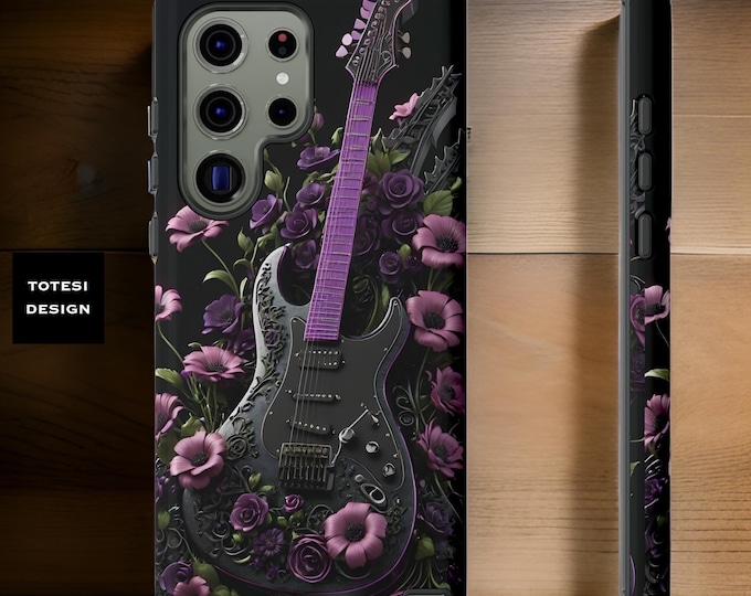 Gothic Dark Floral Flowers Guitar Country Western Music Samsung Galaxy Tough Case 24 23 22 21 20 Plus Ultra Glossy Matte
