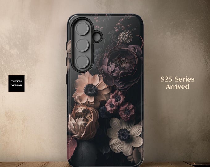 Dark Floral Academia, Samsung Galaxy, iPhone, Google Tough Case S25 S24 S23 S22 Ultra Plus| iPhone 16 15  ornamental Victorian Gothic Black