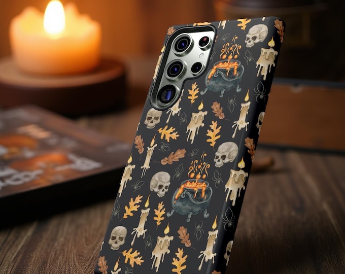 Halloween Black scary horror goth iPhone tough phone case 17 16 15 14 13 12 11 Pro Max Plus Samsung Galaxy S25 S24 S23 S22 S21 Matte Glossy