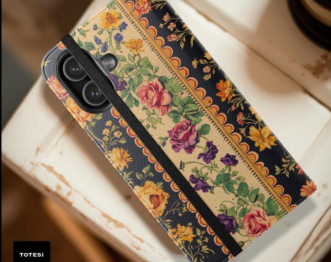 Floral Wallet Phone Case: Dark Moody Bouquet, Faux Leather Folio