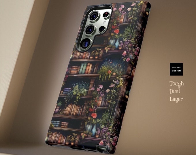 Vintage Cute Book Case Shelves Garden Winter Whimsical Dark Academia, Samsung Galaxy Tough Case S23 S22 S21 S20 Plus Ultra| Glossy or Matte