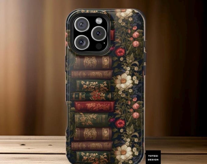 Magnetic Dark Floral Books aesthetic  13 14 15 16 Pro Max Plus Mini Victorian Gothic Book Lover