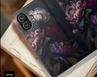 Peony Dark Floral Academia moody Flip Case | Vintage Botanical Phone Cover