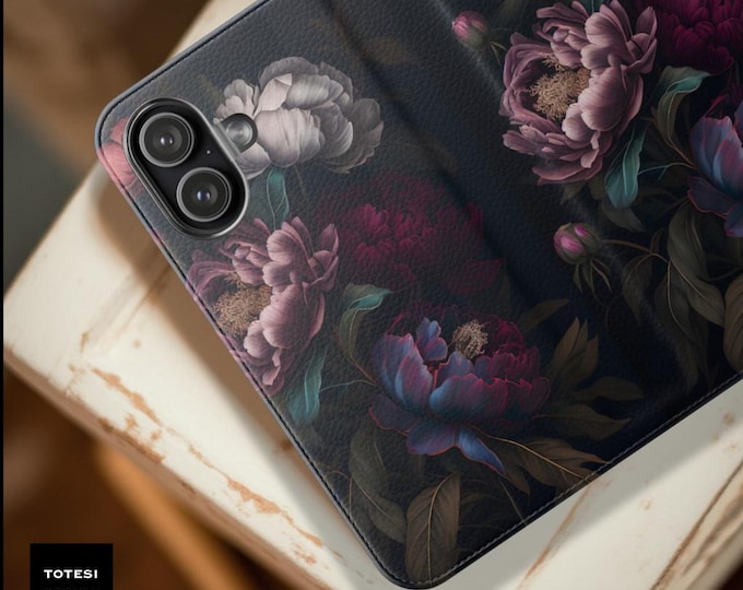 Peony Dark Floral Academia moody Flip Case | Vintage Botanical Phone Cover