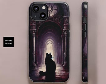 Goth Black Cat tough sturdy iPhone case 16 15 14 13 12  Pro Max Plus Mini |  witchy Halloween aesthetic | matte  glossy | gift for daughter