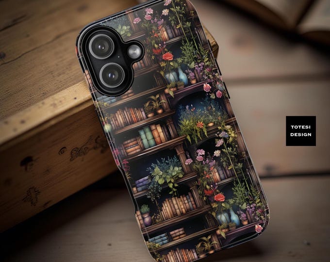 Bookshelf Phone Case: Dark Academia Whimsical Design, iPhone & Galaxy