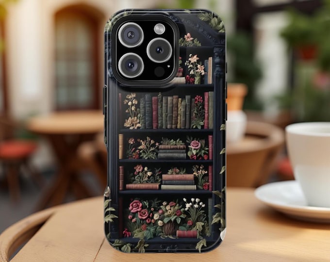 Goth Book Lover Magnetic Tough Case, Bookish Bookworm iPhone Cover, Book Club Gifts, MagSafe Compatible, 16 15 14 13 Pro Max Plus