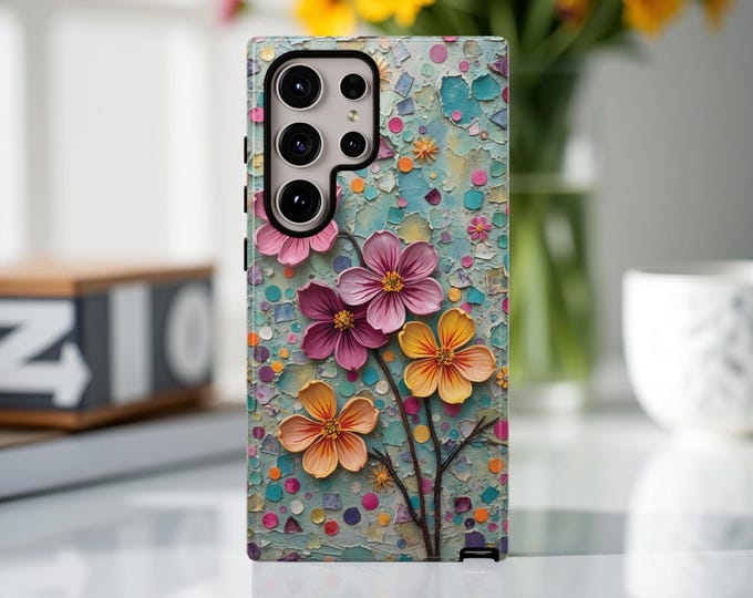 Boho Chic phone case Unique Flower art aesthetic Modern Art Tough Case for iPhone Samsung, Gift for Her, Spring Floral Whimsy Boho