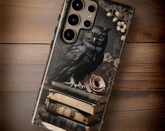 Gothic floral owl book Samsung Galaxy phone cases | dark academia  glossy matte | S24 S23 S22 S21 S20 Plus Ultra | book owl lover gift