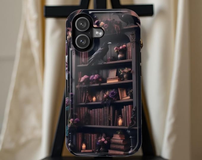 Gothic Bookshelf iPhone Case – Raven Academia MagSafe Tough Case