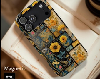 Vintage Sunflower Collage Phone Case | Magnetic Impact-Resistant Case