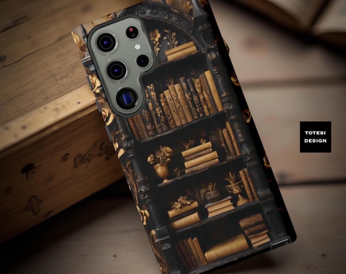 Vintage Bookshelf Phone Case: Gothic Library Bookworm Gift