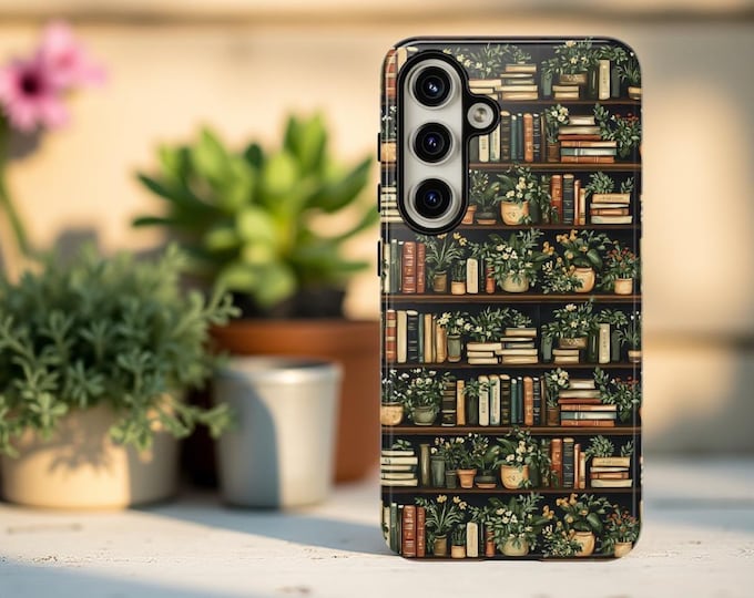 Phone Cases, Plants Nature Bookish Bookshelf Green, iPhone Google Samsung Shell Cases, S25 S24 16 15 14 13 12, literary reading