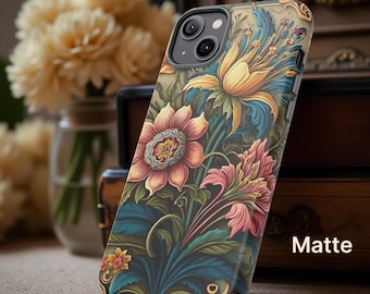 Bold Floral Phone Case: Chic Vintage Design, Glossy or Matte