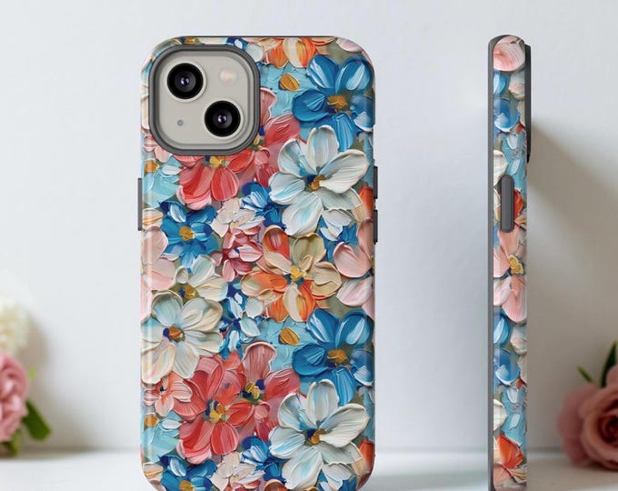 Phone Cases Flower Aesthetic Impasto Art, Tough Cases | Gift for Her, iPhone Samsung S25 S24 S23