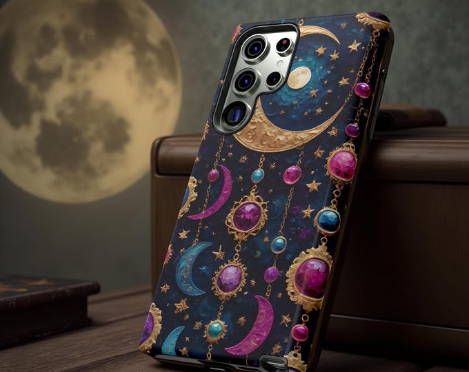 Celestial Moon Stars Phone Case: Samsung iPhone Covers Impact-Resistant