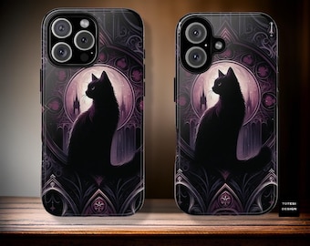 Halloween Goth black cat iPhone Tough Dual Layer Phone Case 16 15 14 13 12 11 Pro Max Plus Mini | Glossy or Matte | Halloween treat