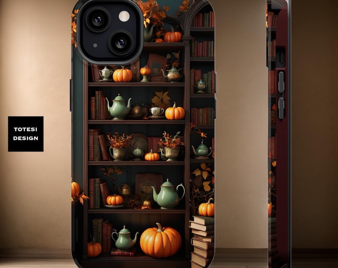 Cozy Fall Bookcase Magnetic iPhone case Dark Academia aesthetic  - 16 15 14 13 Pro Max Plus Mini Glossy Matte Book lover gift