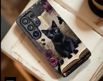 Dark Academia Black Cat Roses Phone Case | Slim Dual Layer Tough Case
