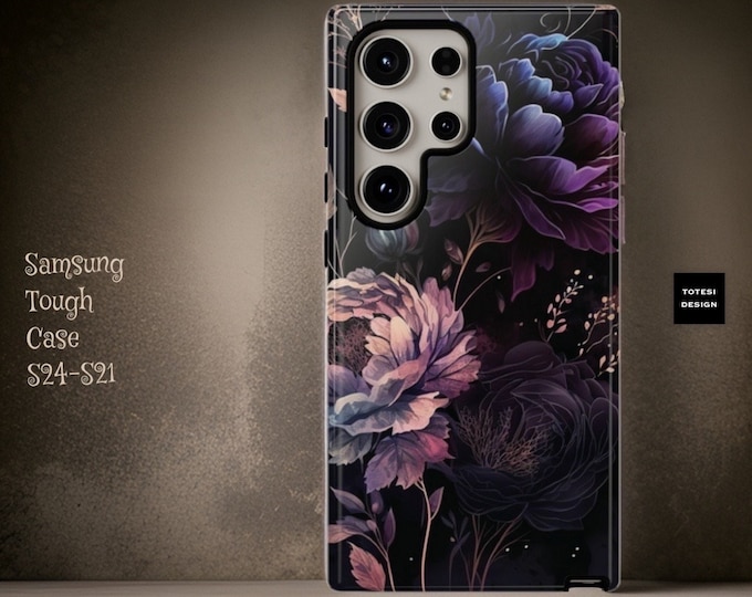 Dark Floral Gothic Academia Tough Phone case Samsung Galaxy S25 S24 S23 S22  plus ultra | IPhone 16 15 14 13  Plus Pro Max Glossy or Matte