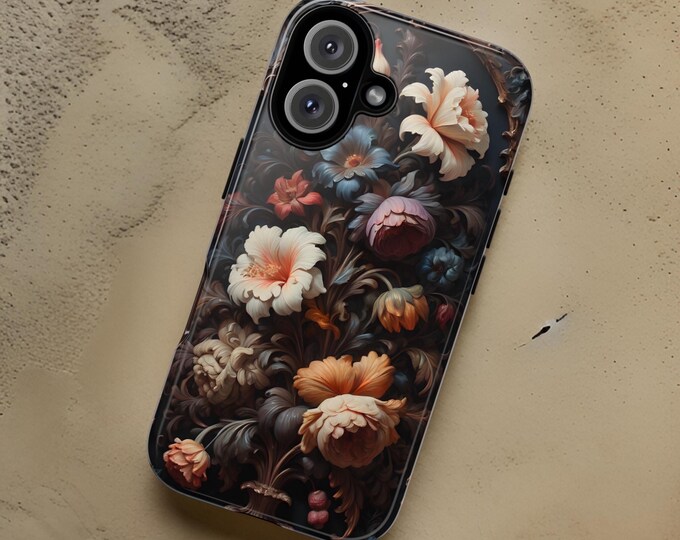 Phone Case, Rococo Gothic Floral Tough iPhone Samsung Galaxy Gift for Her, Birthday, Tough Cases, Protective Cover, Unique Design