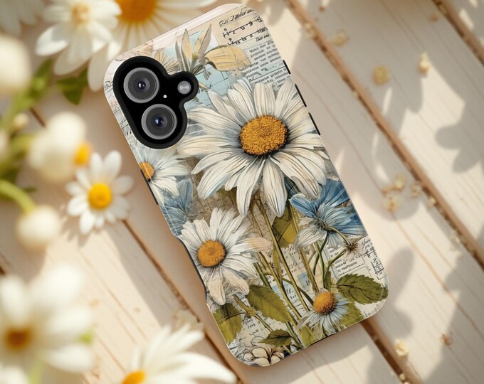 Preppy MagSafe iPhone case, flowers vintage style daisies pastel vintage style,  Cute MagSafe iPhone Case, 16 15 14 13 Pro Max Plus