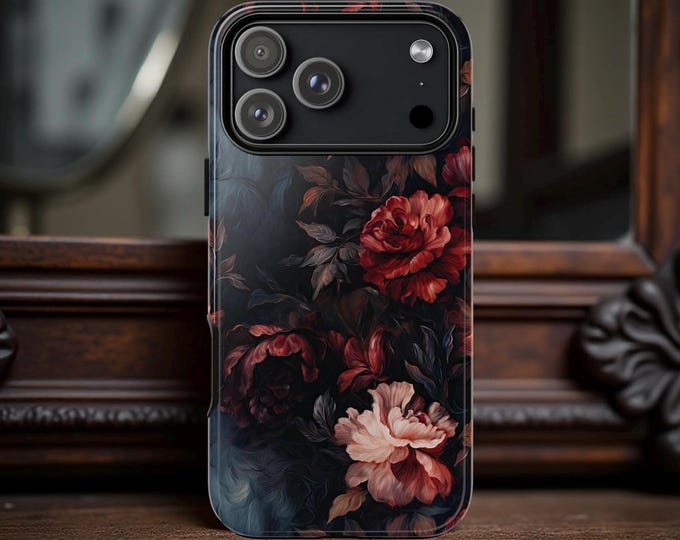 Dark moody Floral Winter Tough Phone Case | Dark Academia Style