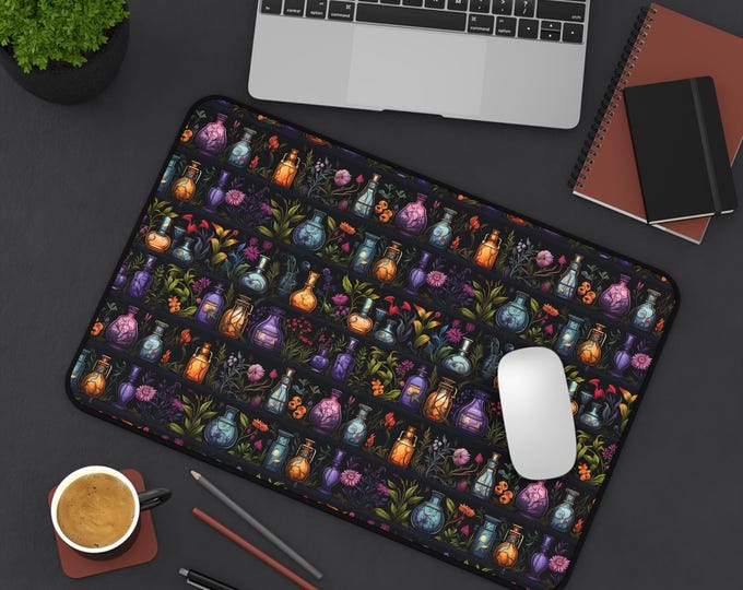Enchanting Apothecary Desk Mat, Cozy Office Decor, Floral Desk Accessories, Unique Gifts for Her, Home Office Essentials