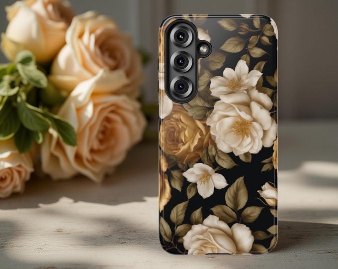Dark Floral Academia iPhone 16 15 14 13 12 11 Samsung Galaxy S25 S24 S23 plus ultra tough case | Gothic floral, Glossy or Matte