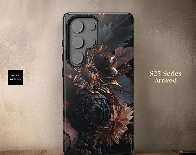 Black Dark Moody Floral Academia Gothic Samsung Galaxy Tough Case S25 S24 S23 S22 S21 Plus Ultra chic | Glossy or Matte