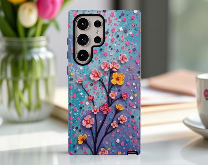 Abstract Art Unique Flower aesthetic Phone Case, Flower Modern Art Tough Case for iPhone Samsung, Gift for Her, Spring Floral Whimsy Boho