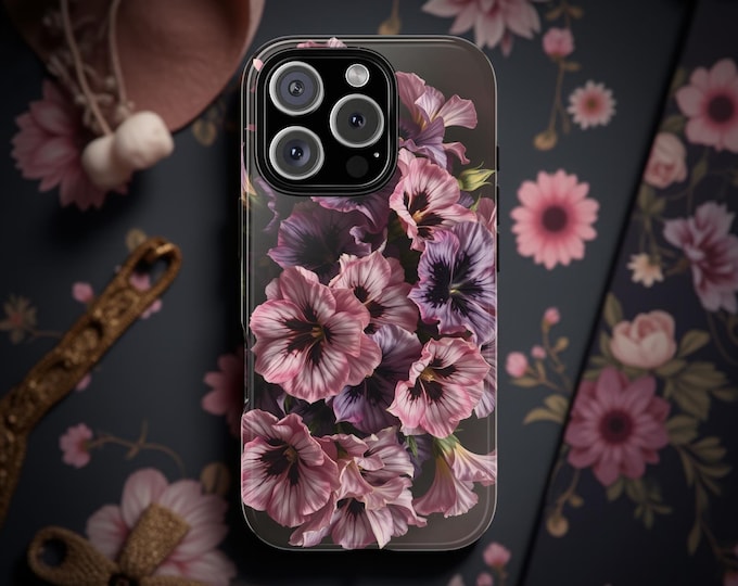 Dark Floral Academia, iPhone Tough Case 11, 12,13,14 15 16 Pro Max Plus Samsung Galaxy| Gothic moody floral,Glossy or Matte