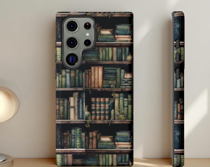 Bookshelf Phone Cases, Cute Green Library Books Phone Cases, Book Worm Reader Student Gift, Samsung Galaxy S25 S24 S23 Ultra, iPhone 16-11