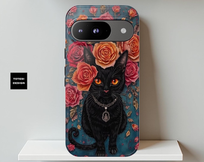 Cute Black Cat Roses Vintage VibePhone Case Gift for cat lovers, Samsung S25 S25 S23 Plus ultra, iPhone 16-11, Google Pixel 9-6