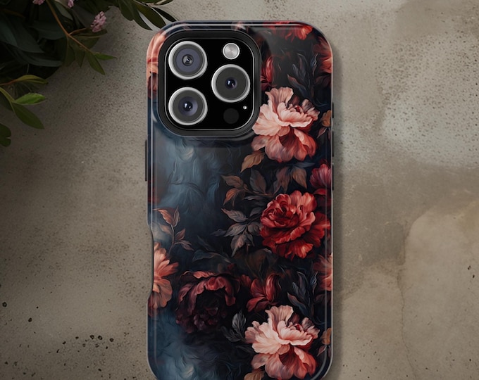 MagSafe Comp Dark Floral bohemian aesthetic iPhone case - MagSafe compatible case- iPhone MagSafe tough case 13 14 15 16 Pro Max Plus Mini
