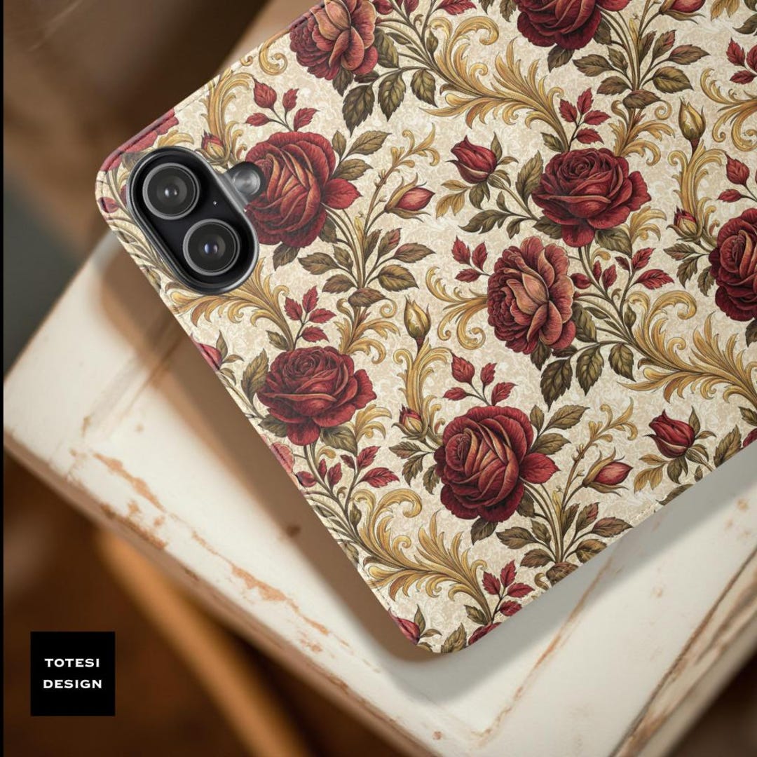 Victorian Floral Damask Wallet Flip Case | Faux Leather Cardholder ...