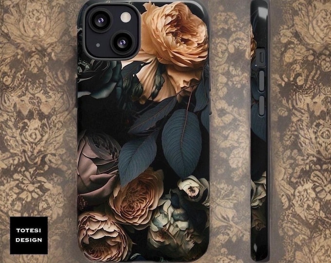 Dark Floral Academia, iPhone Tough Phone Case 11, 12,13,14 Pro, Pro Max, Mini, Plus| ornamental Victorian Gothic floral,Glossy or Matte