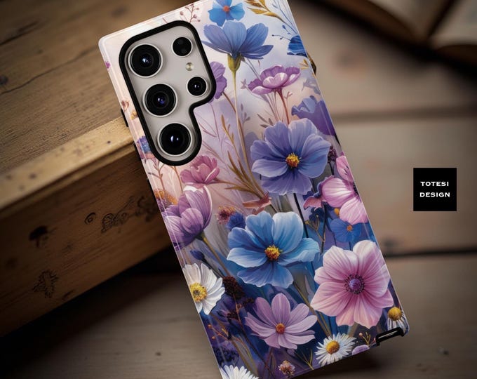 Wildflowers pink blue phone case pretty boho chic iPhone  Samsung Galaxy Tough Case