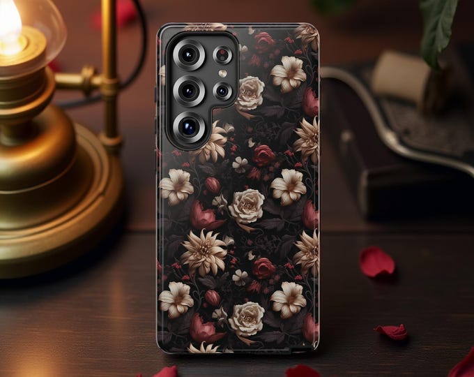 Dark Vintage Floral Brown iPhone 16 15 14 13  & Samsung  Galaxy phone cases -S25 S24 S21 S22 S23 + Pro Max Mini Plus Ultra |Glossy Matte