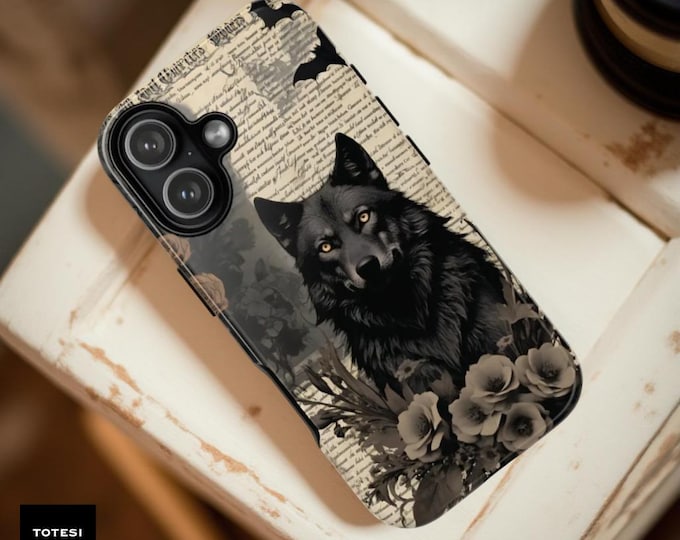 Gothic Wolf Tough Phone Case: Vintage Floral Design