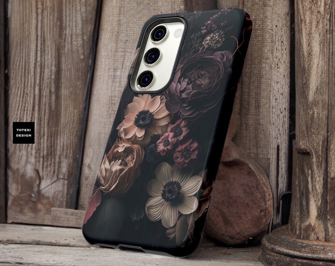 Dark Floral Academia, Samsung Galaxy Tough Case S23 S22 S21 Ultra Plus| ornamental Victorian Gothic Black | Glossy Matte