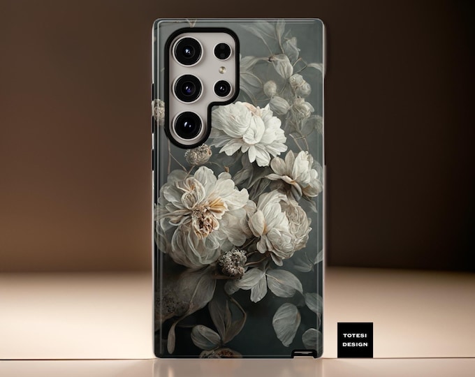 Dark Floral Samsung Case | Gray Academia Aesthetic, Protective Tough Case