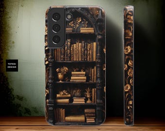 Gothic Bookcase Phone Case, Tough Case for Samsung Galaxy & iPhone, Vintage Style, Book Worm Gift, Literary Accessory