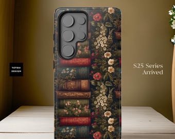 Vintage floral books phone case Samsung S25 S24 S23 S22 S21 Plus Ultra |Victorian Gothic |Glossy or Matte
