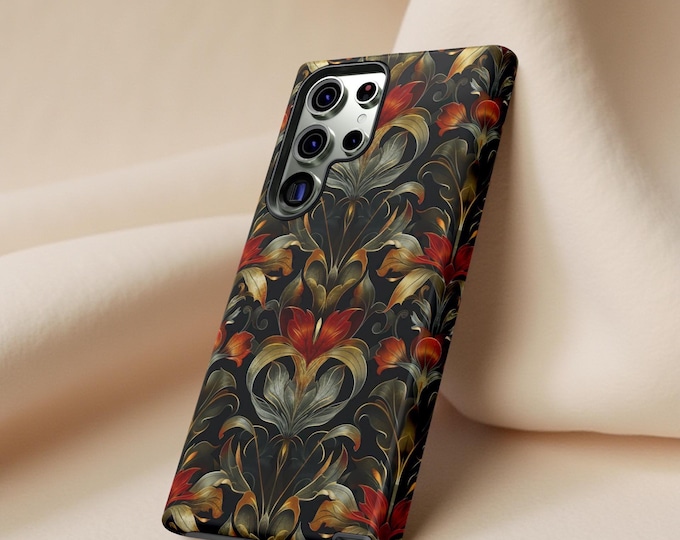 Vintage Art Nouveau Dark Floral Tough Phone Matte or Glossy