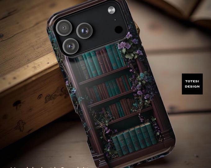 Vintage Bookcase Bookish Magnetic iPhone Case Green Dark Floral Academia unique Art